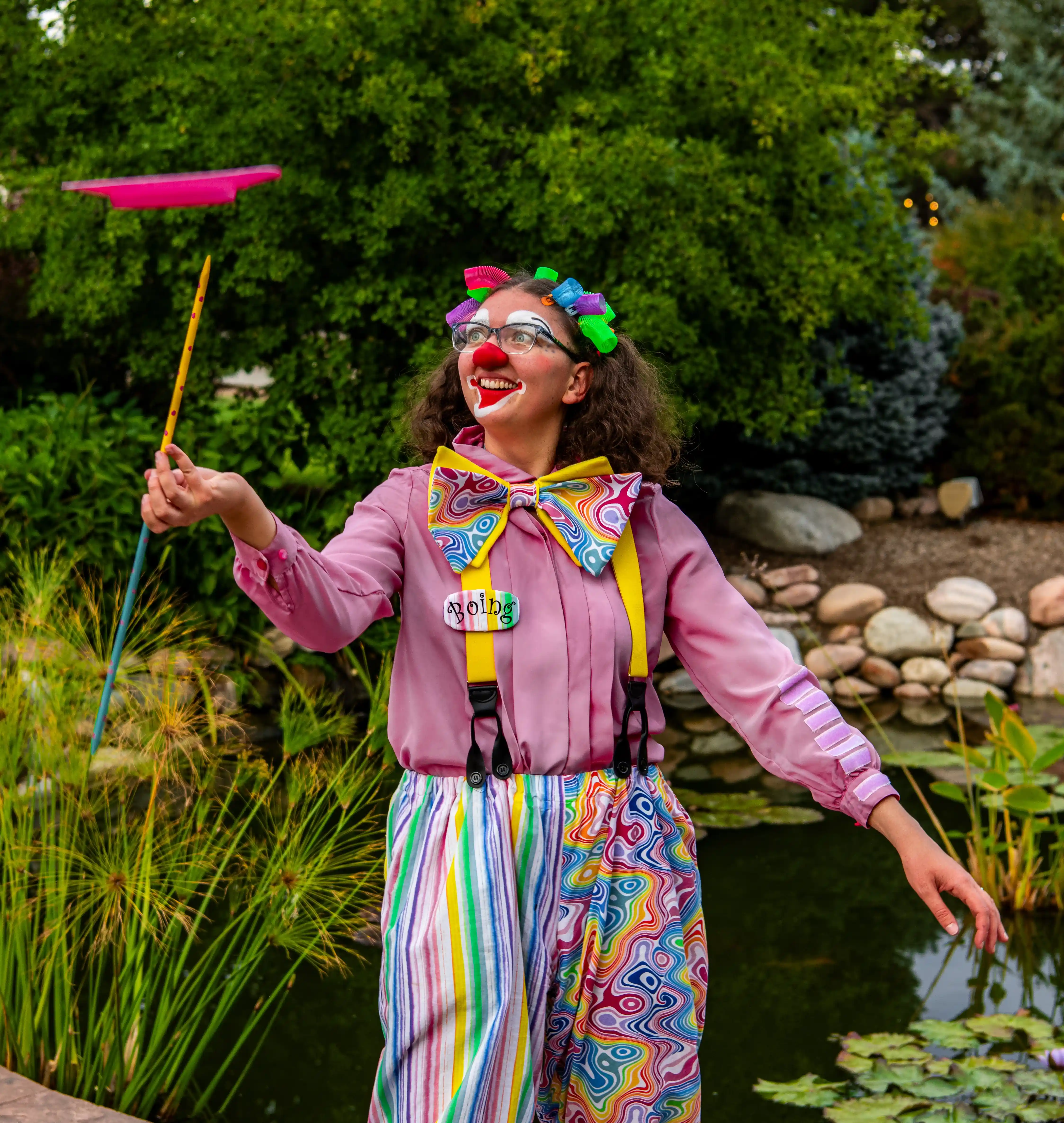 Boing the Clown near Parker Colorado, plate spinning