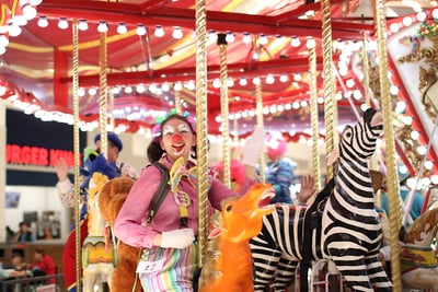 Boing the Clown on carousel